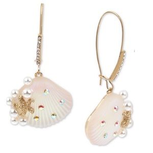 Pavé & Imitation Pearl Seashell Drop Earrings